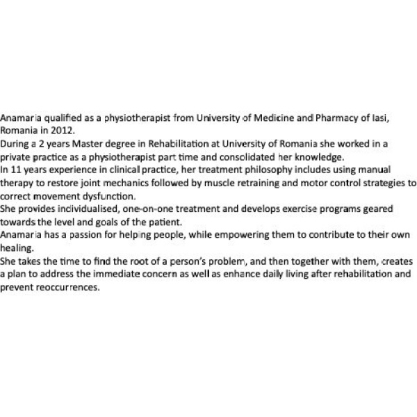 Clinictor - Ambulant Physiotherapy Limited - Miss Anamaria Cernaut