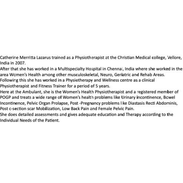 Clinictor - Ambulant Physiotherapy Limited - Miss Cartherine Lazarus