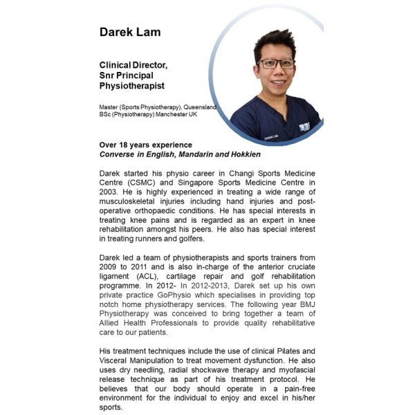 Clinictor - BMJ Physiotherapy @ Marine Parade - Mr Darek Lam