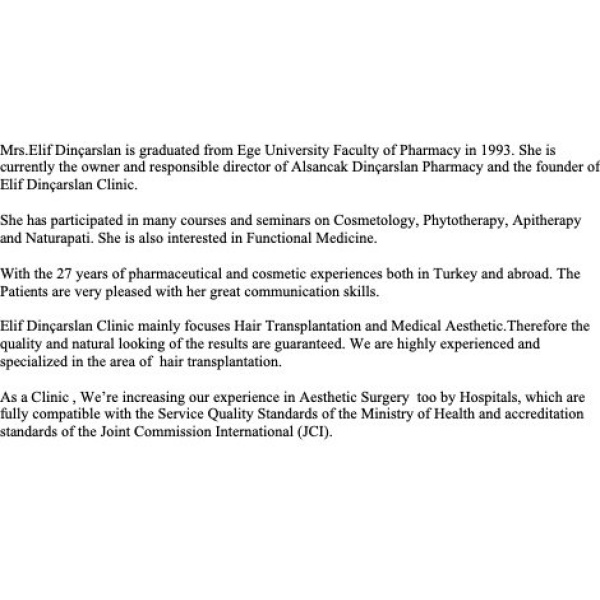 Clinictor - Elif Dincarslan Clinic - Mrs Elif Dincarslan