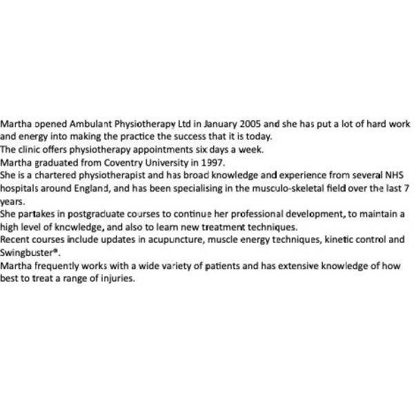 Clinictor - Ambulant Physiotherapy Limited - Mrs Martha Richardson