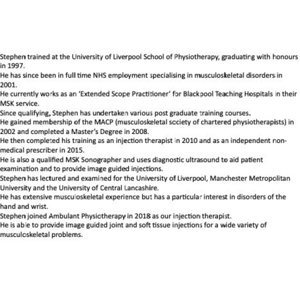 Clinictor - Ambulant Physiotherapy Limited - Mrs Stephen Bunting