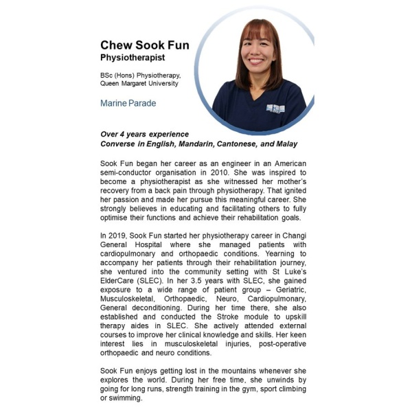 Clinictor - BMJ Physiotherapy @ Marine Parade - Ms Chew Sook Fun