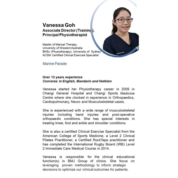 Clinictor - BMJ Physiotherapy @ Marine Parade - Ms Vanessa  Goh