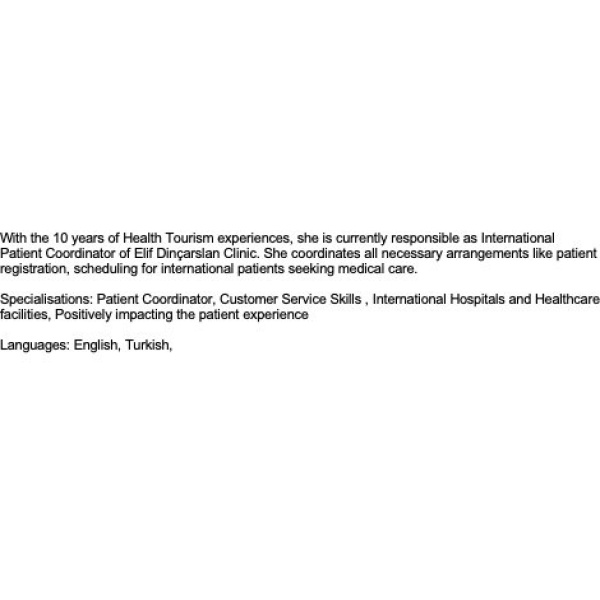 Clinictor - Elif Dincarslan Clinic - Ms Yıldız Collingridge